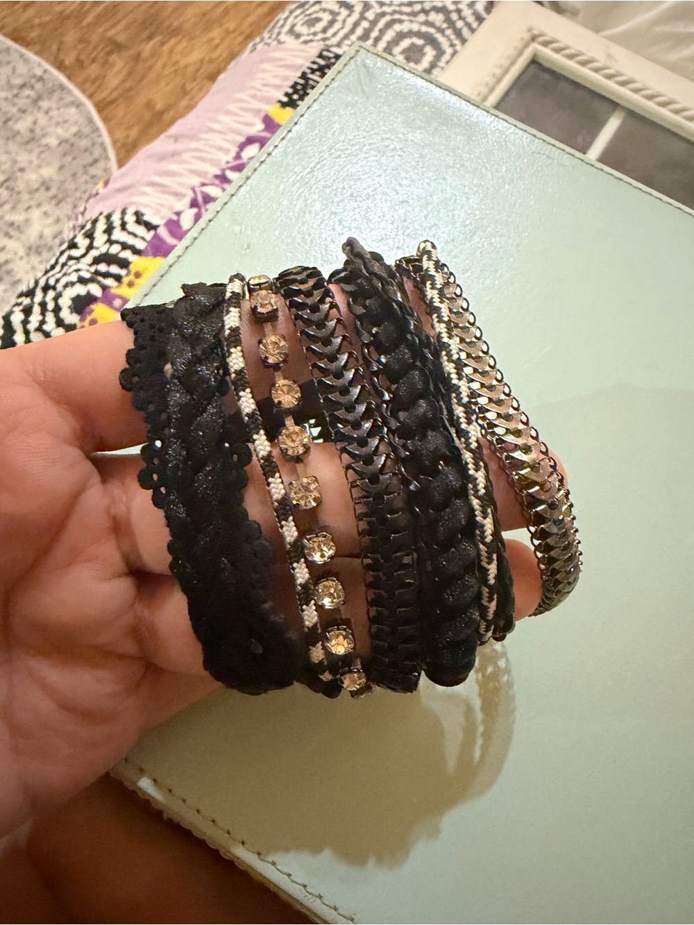 Layered Black and Silvee Wrap Bracelet - Women Jewelry